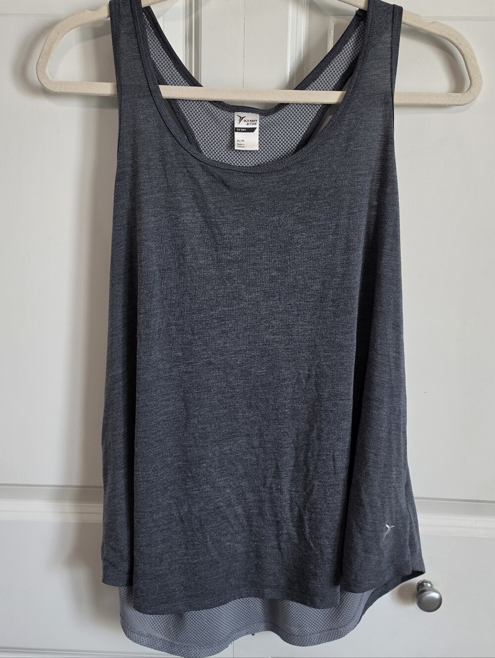 Old Navy Dark Gray Racerback Tank with light grey Mesh Back cut out layers